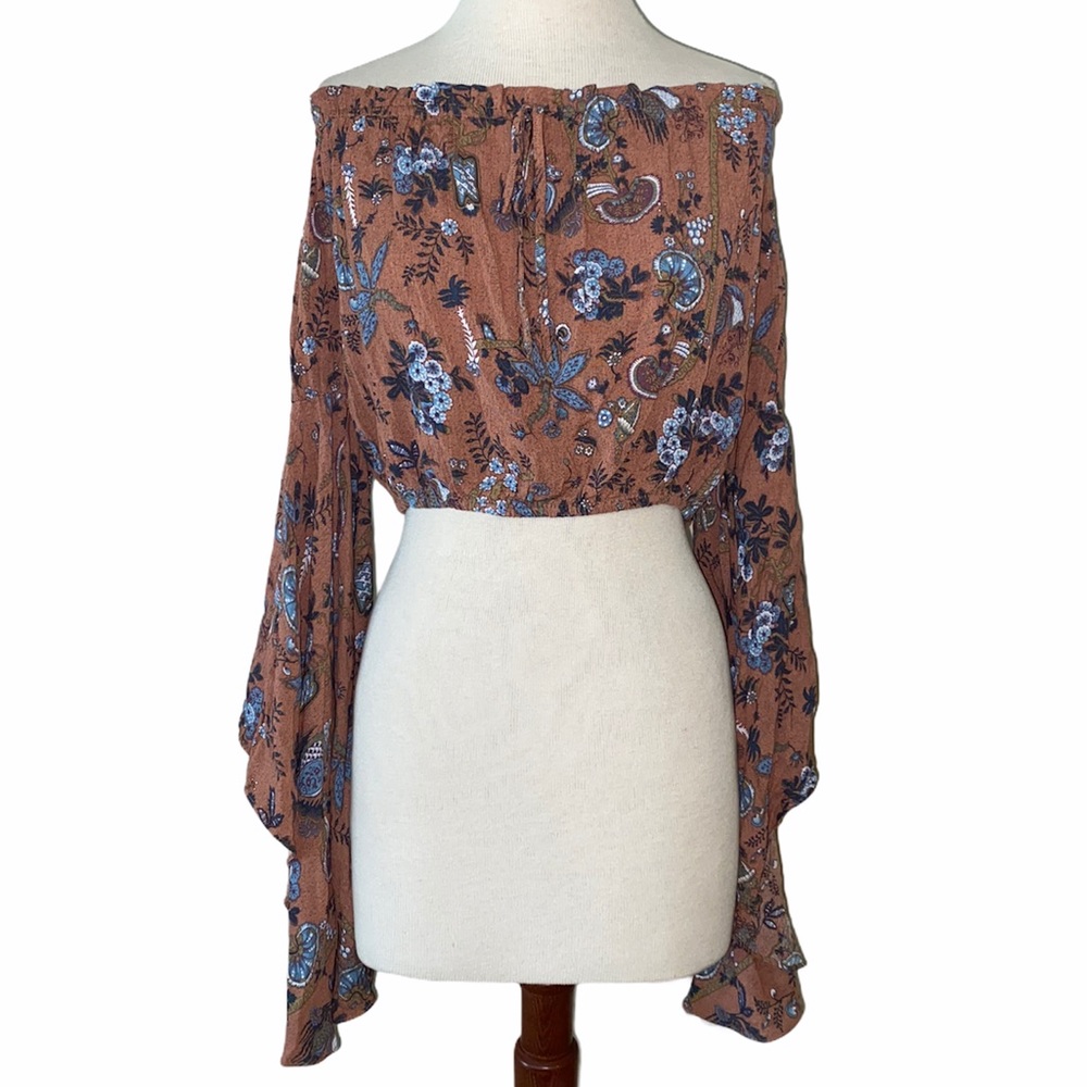 HOMMAGE large terracotta bell-sleeves crop-top